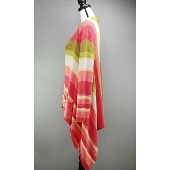 J Jill Sz S Asymmetrical Colorful Striped Open Front Sweater Duster Cardigan - Picture 2 of 10